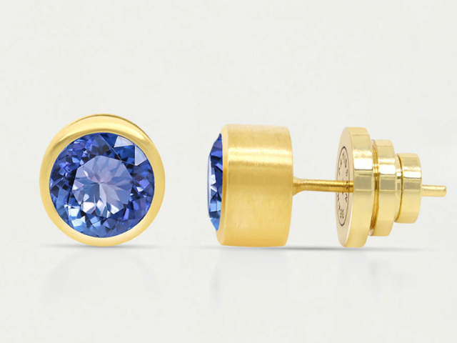 Yellow Gold Blue Stone Stud Earrings