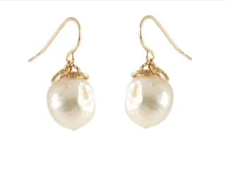 14K Yellow Gold Pearl Dangle Earrings